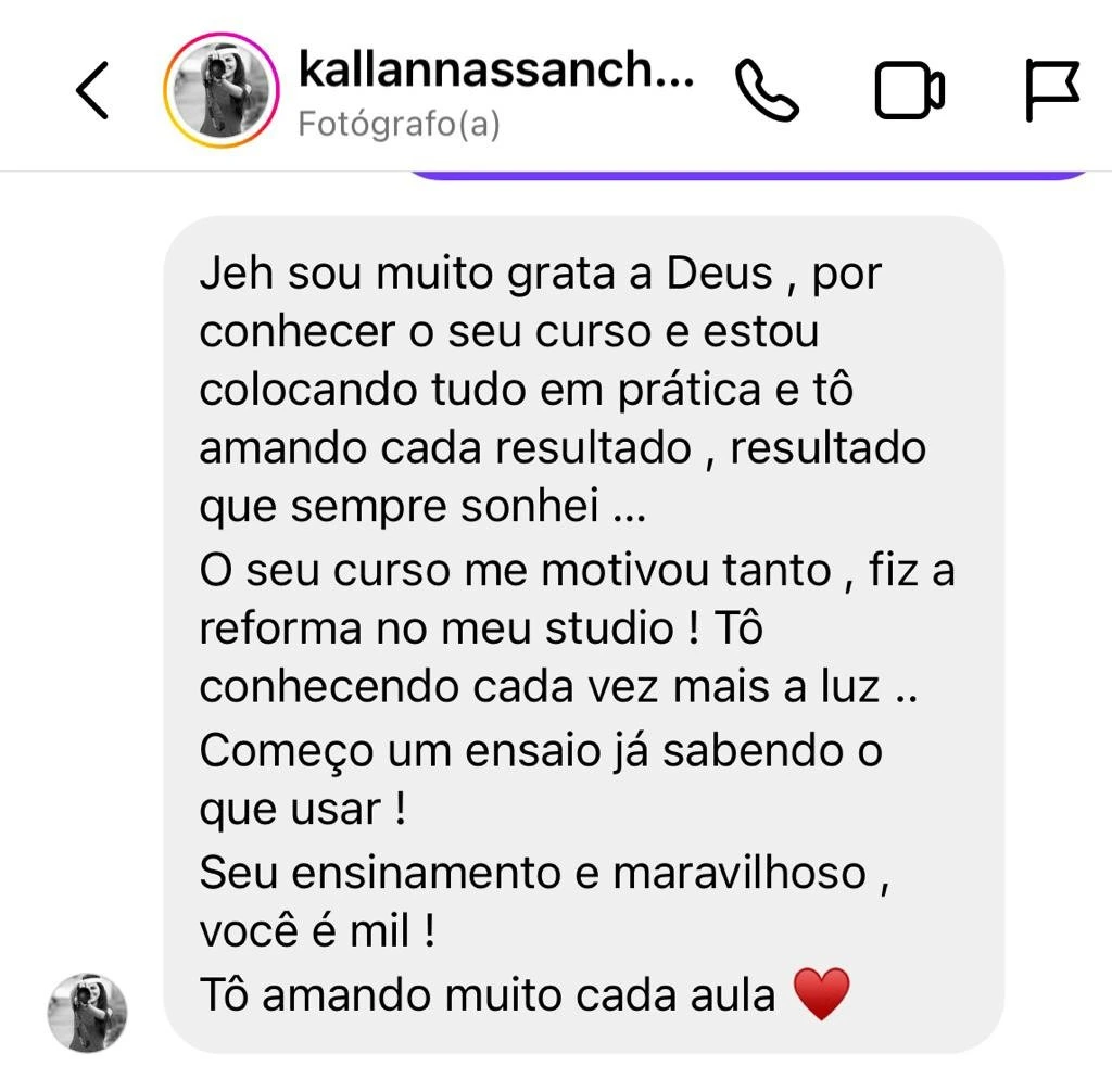 Print do depoimento da fotógrafa Kallanna no Instagram