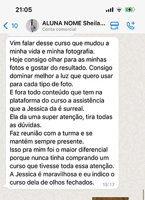 Print do depoimento da aluna Sheila no WhatsApp