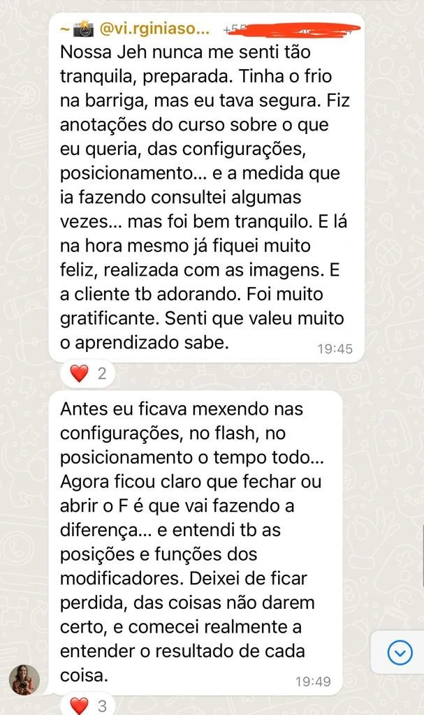 Print do depoimento de Virgínia no WhatsApp